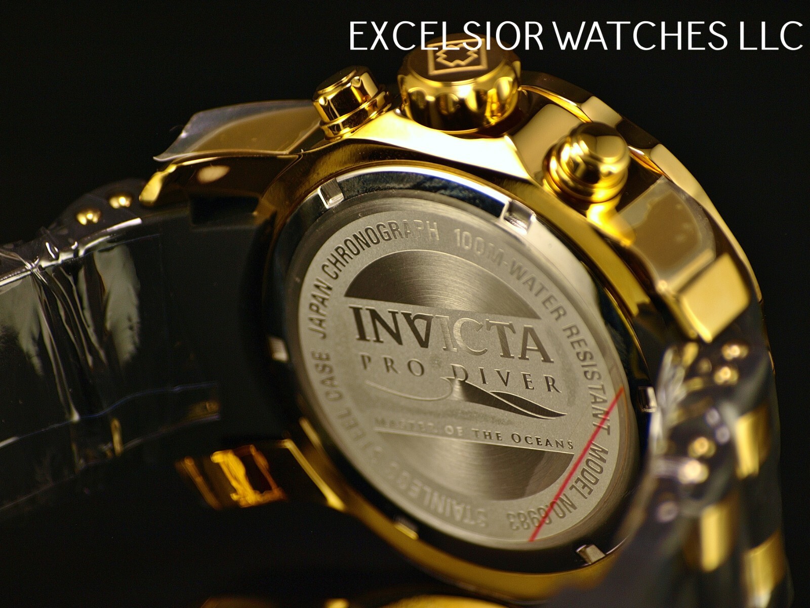 Invicta Mens 48mm PRO DIVER SCUBA Chronograph BLUE Dial 18K Gold Plated SS Watch