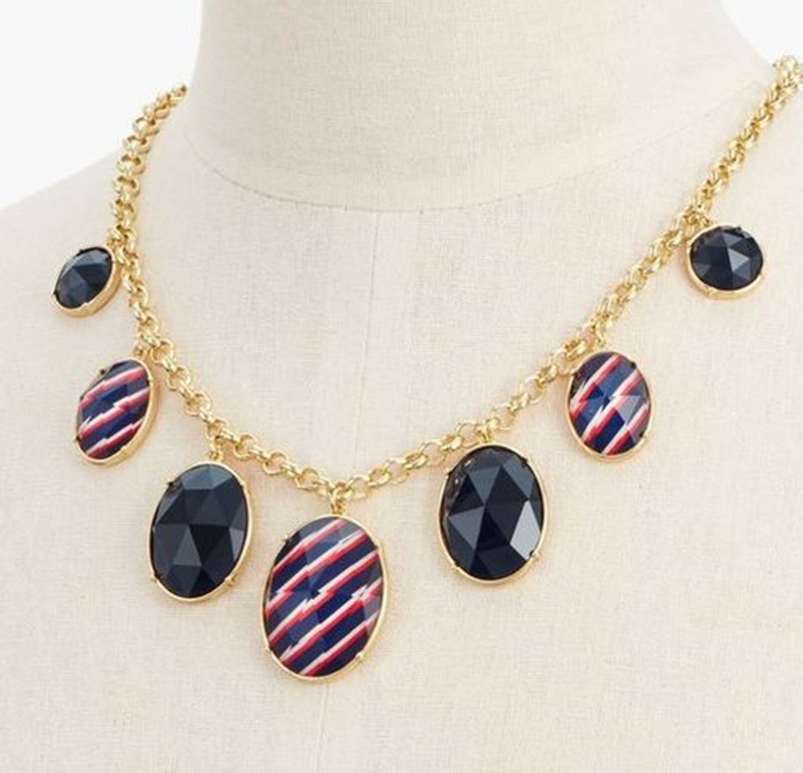 NWT TALBOTS INDIGO NAVY BLUE, WHITE, RED STRIPED AND FACETED NECKLACE $69.50