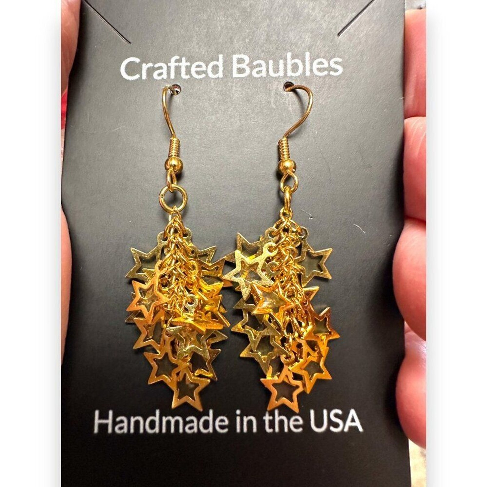 Gold Plated Stars Cluster Earrings Statement Earrings Gold Plated Ear Wire