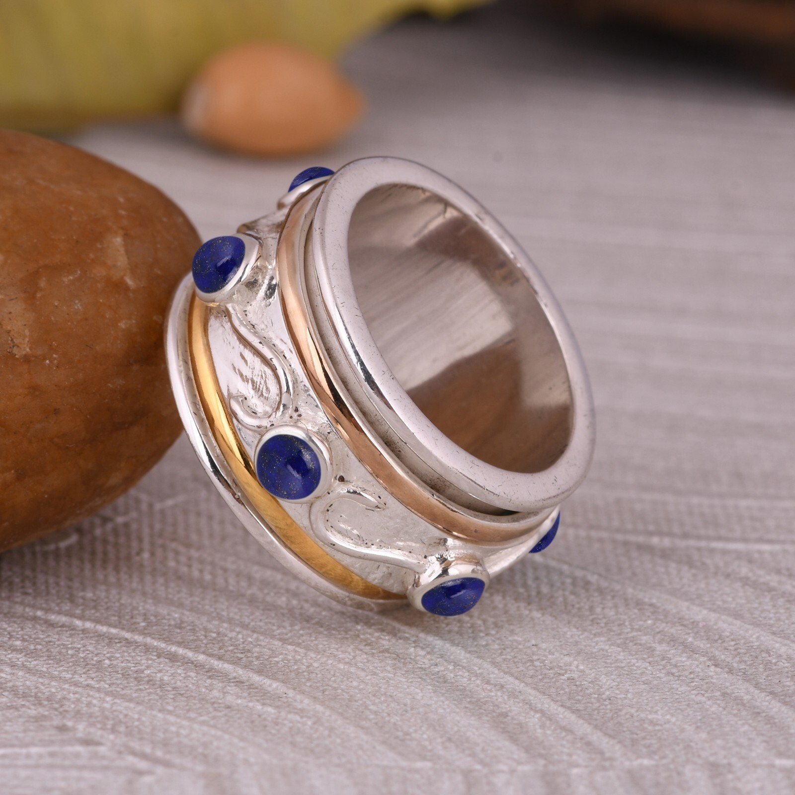 Lapis Spinner Ring 925 Sterling Silver Ring for Women, Meditation Fidget Ring