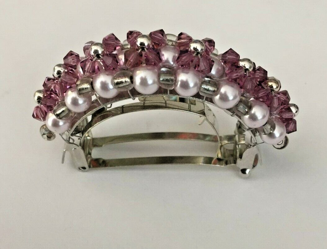 Lavender Swarovski Crystals and Faux Pearls Pony Tail Clip Hair Jewelry