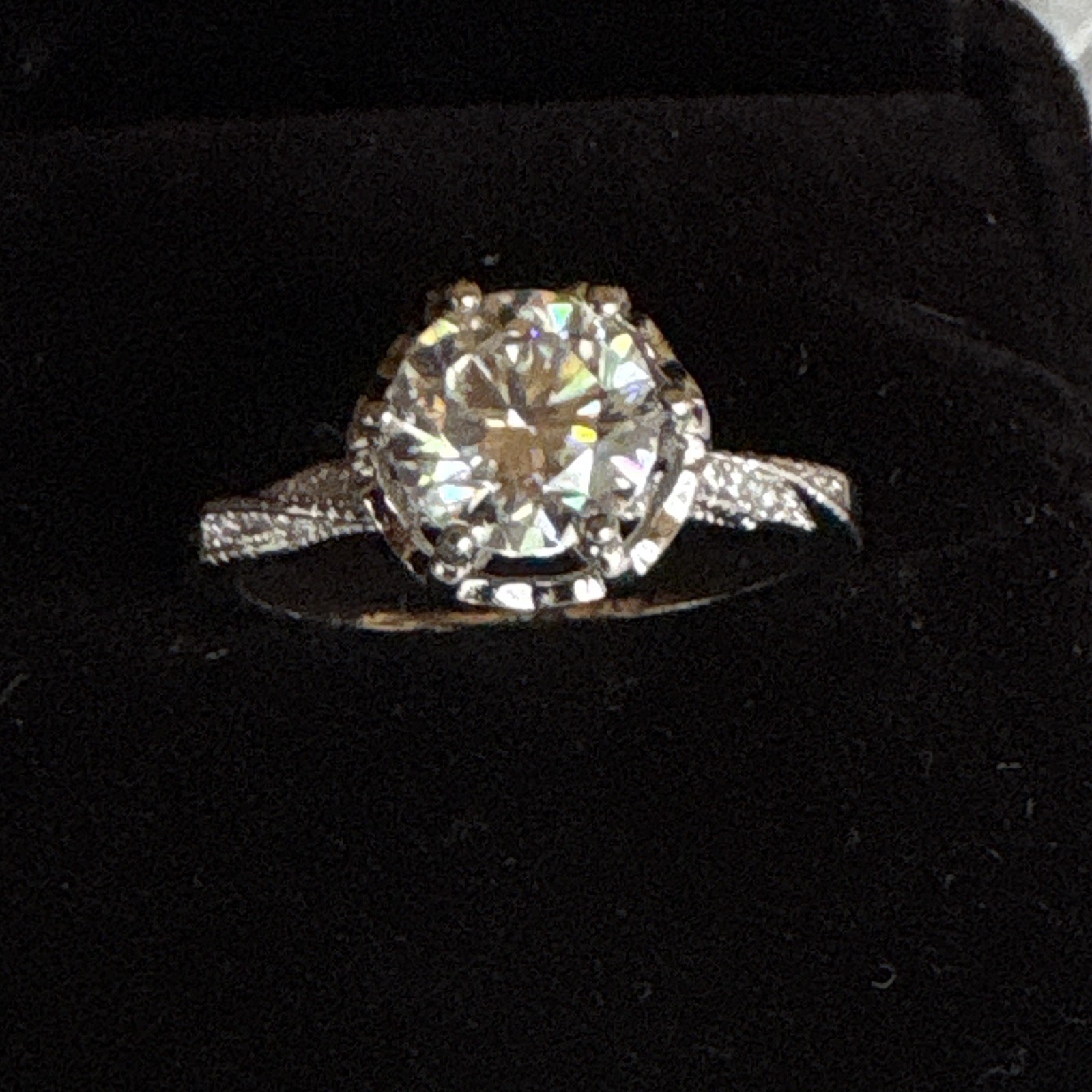 Sz 10 Round Moissanite Solitaire Ring Silver Tone Prong Set Pavé CR7259