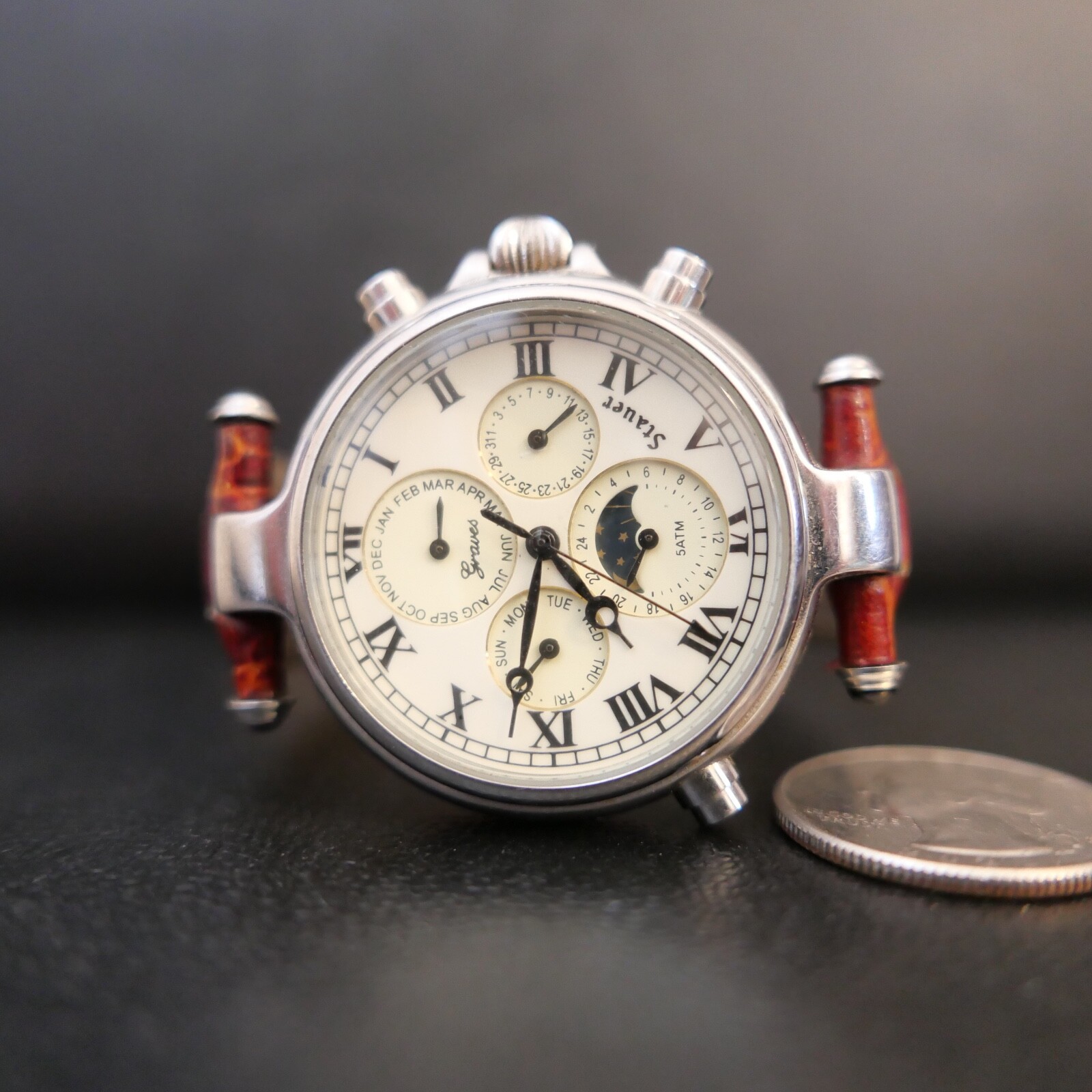Stauer Graves 33 Automatic Wrist Watch for Men Stainless steel w/ Brown Leather