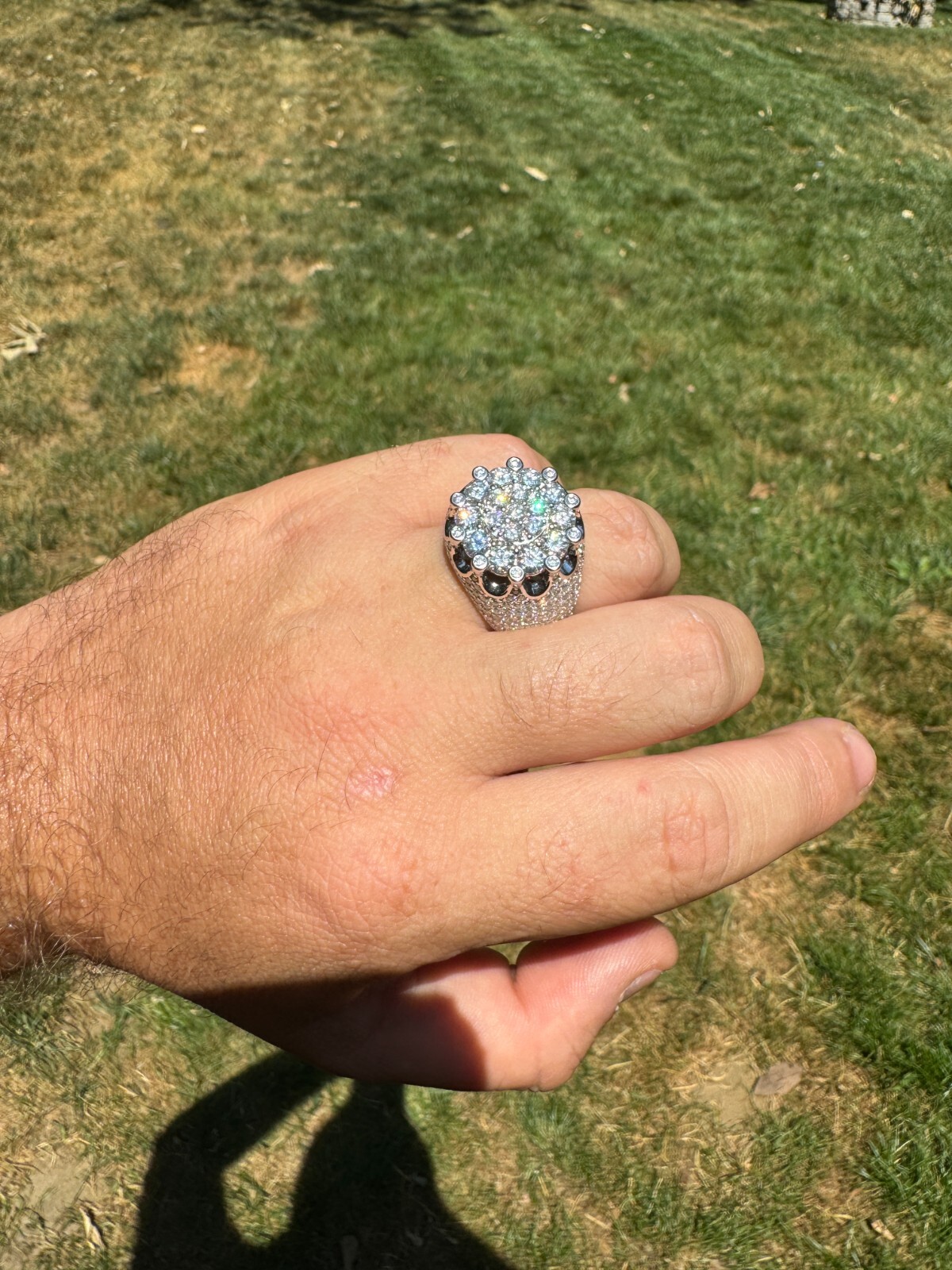 7.5ct MOISSANITE Large Stone Crown Iced Hip Hop Ring Real 925 Sterling Silver