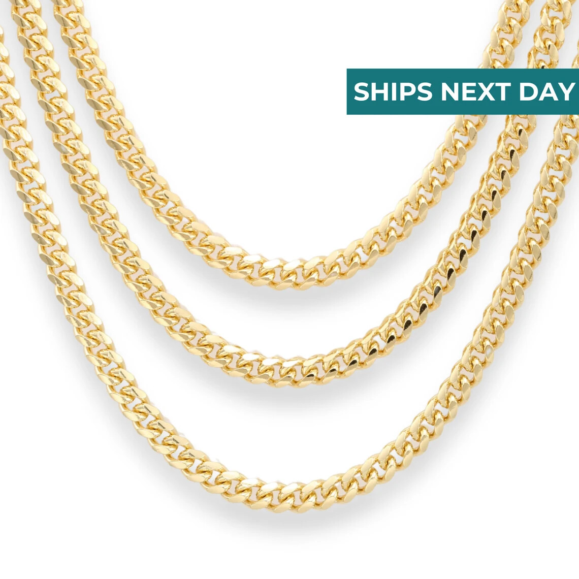 Gold 5mm Cuban Chain Italian Necklace 20″ 24″ 26″ Solid 925 Sterling Silver