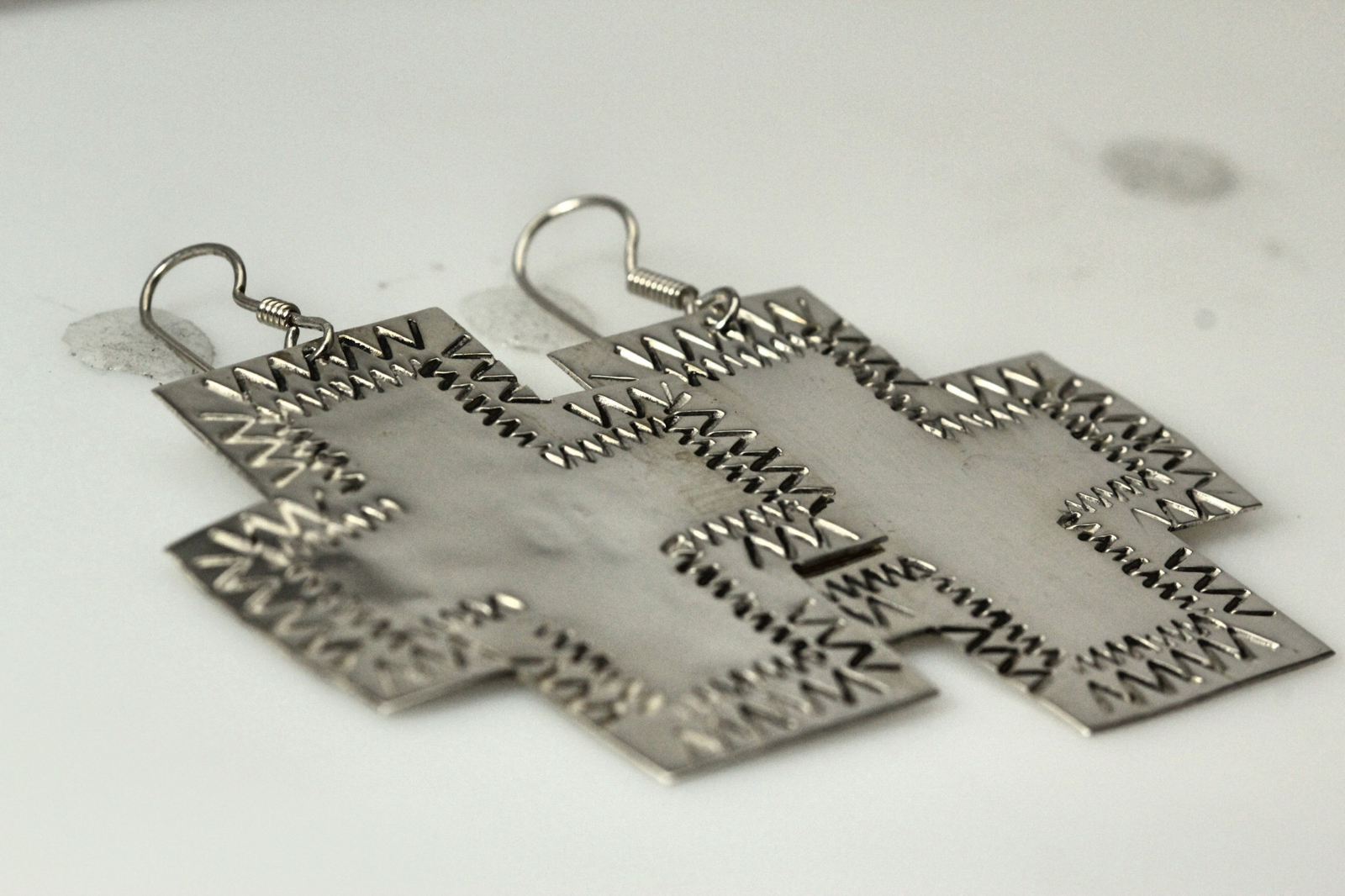 925 Sterling Silver Wide Etched Cross Dangle Earrings 14.9 Grams (EAR4222)