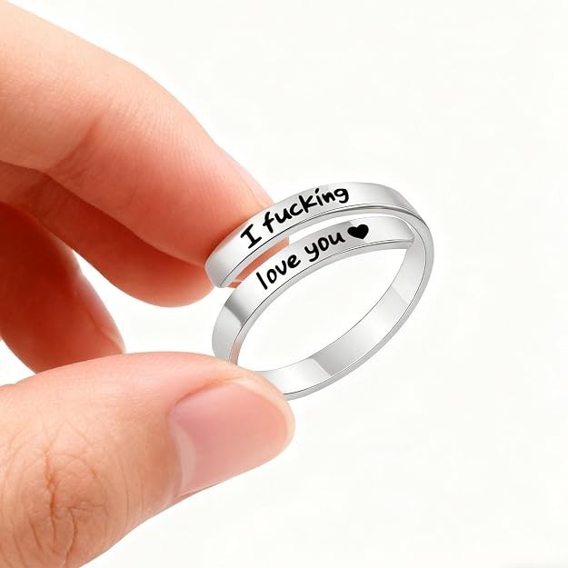 I F♡Cking Love You Ring for Women, Hope Rings Adjustable Stainless Steel Silver