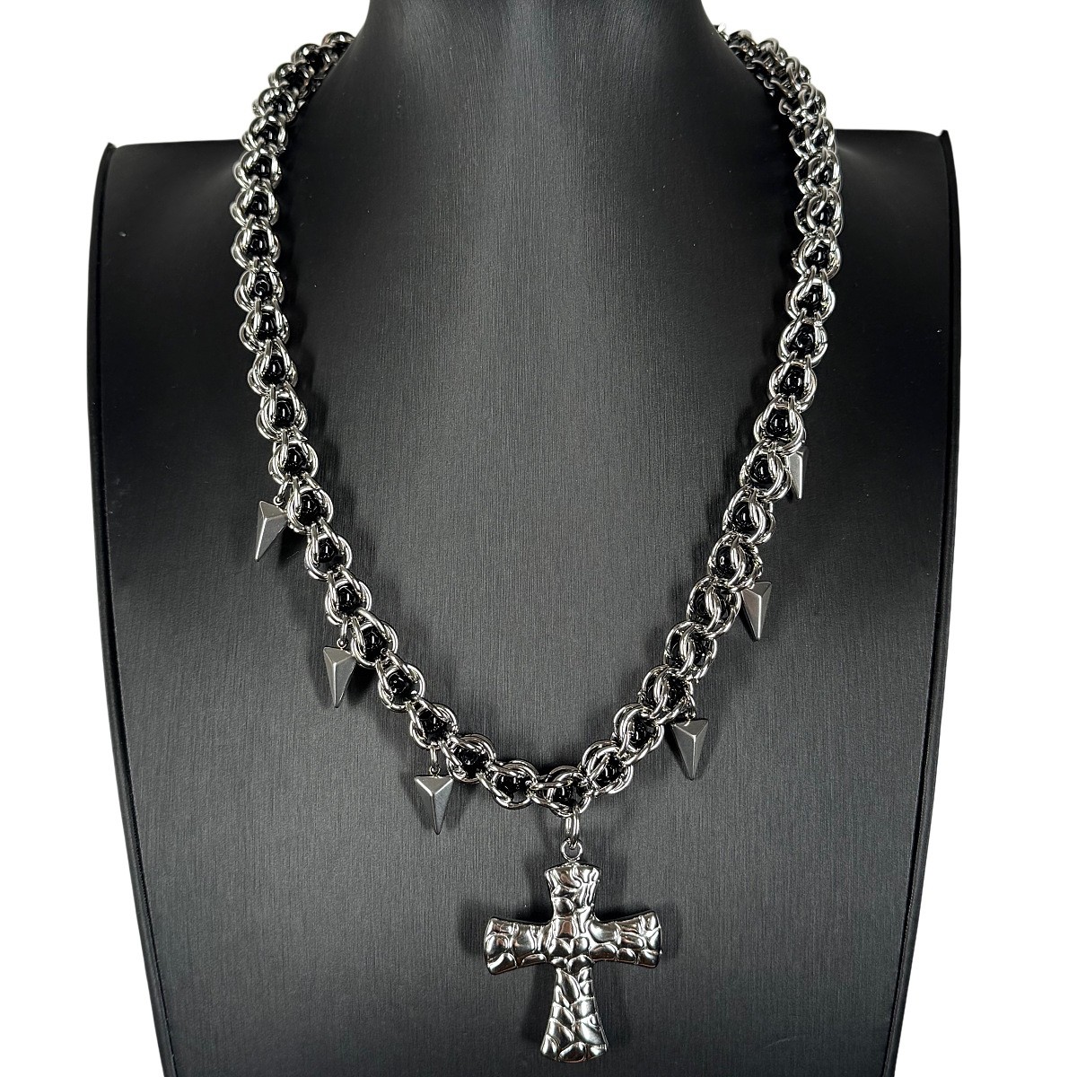 Gothic Spike Cross Pendant Titanium Steel Necklace Hip Hop Chain For Men