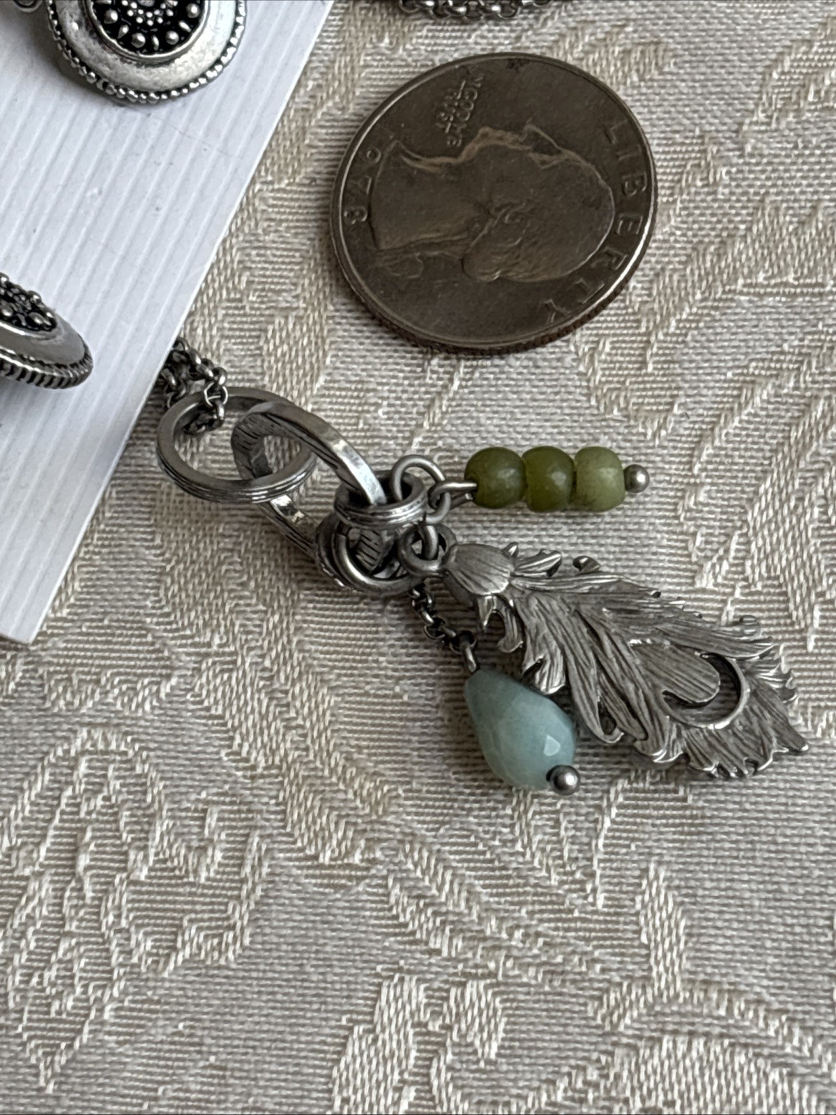 Lia Sophia Quill Necklace Satin Matte Silver Tone Long & Botanica Reversible PE