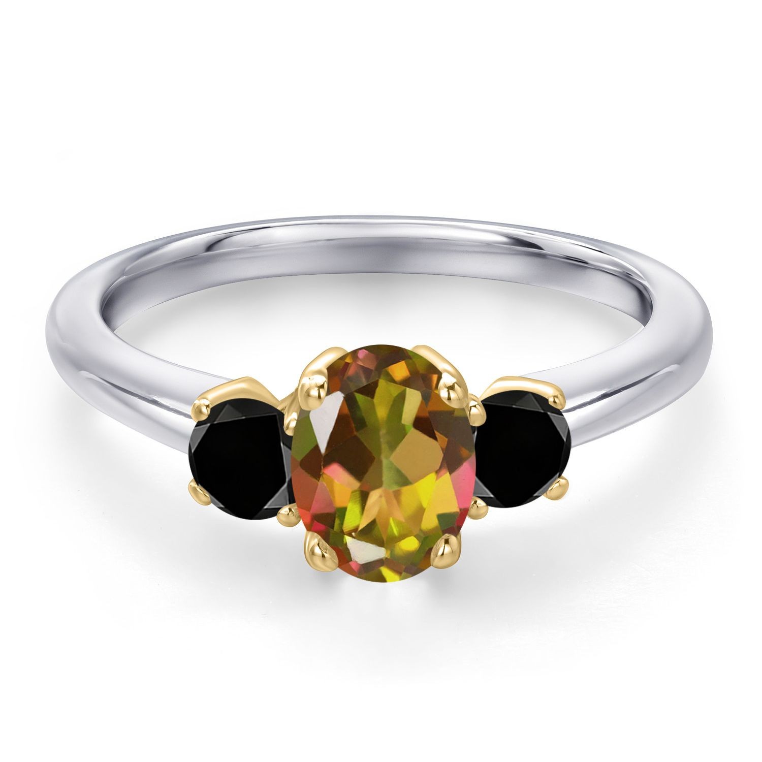 925 Silver and 10K Yellow Gold Mango Mystic Topaz and Black Diamond Engagement