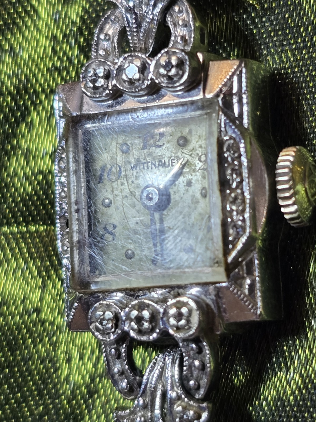 VTG WITTNAUER 14K WHITE GOLD DIAMOND LADIES Cocktail Watch Non-working 15.42g