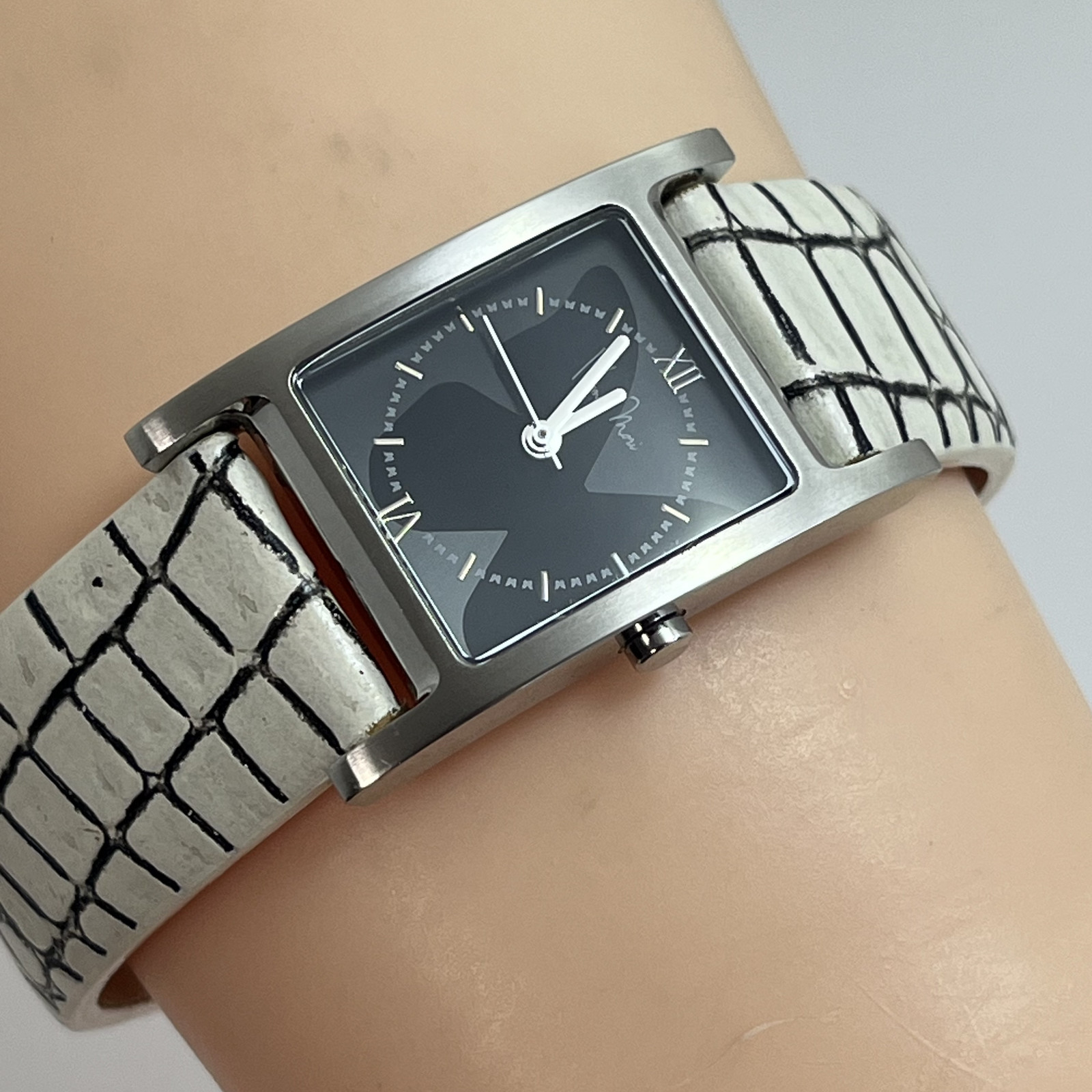 Sony Wena Hanae Mori Three Hand Square WH-T13/B Japan Leather Strap W/Box#B876