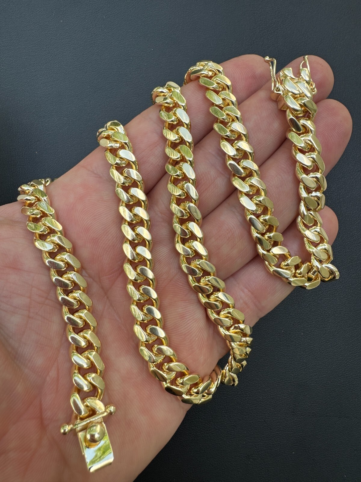 Miami Cuban Link Chain Bracelet 14k Gold Plated Solid 925 Silver Box Lock ITALY