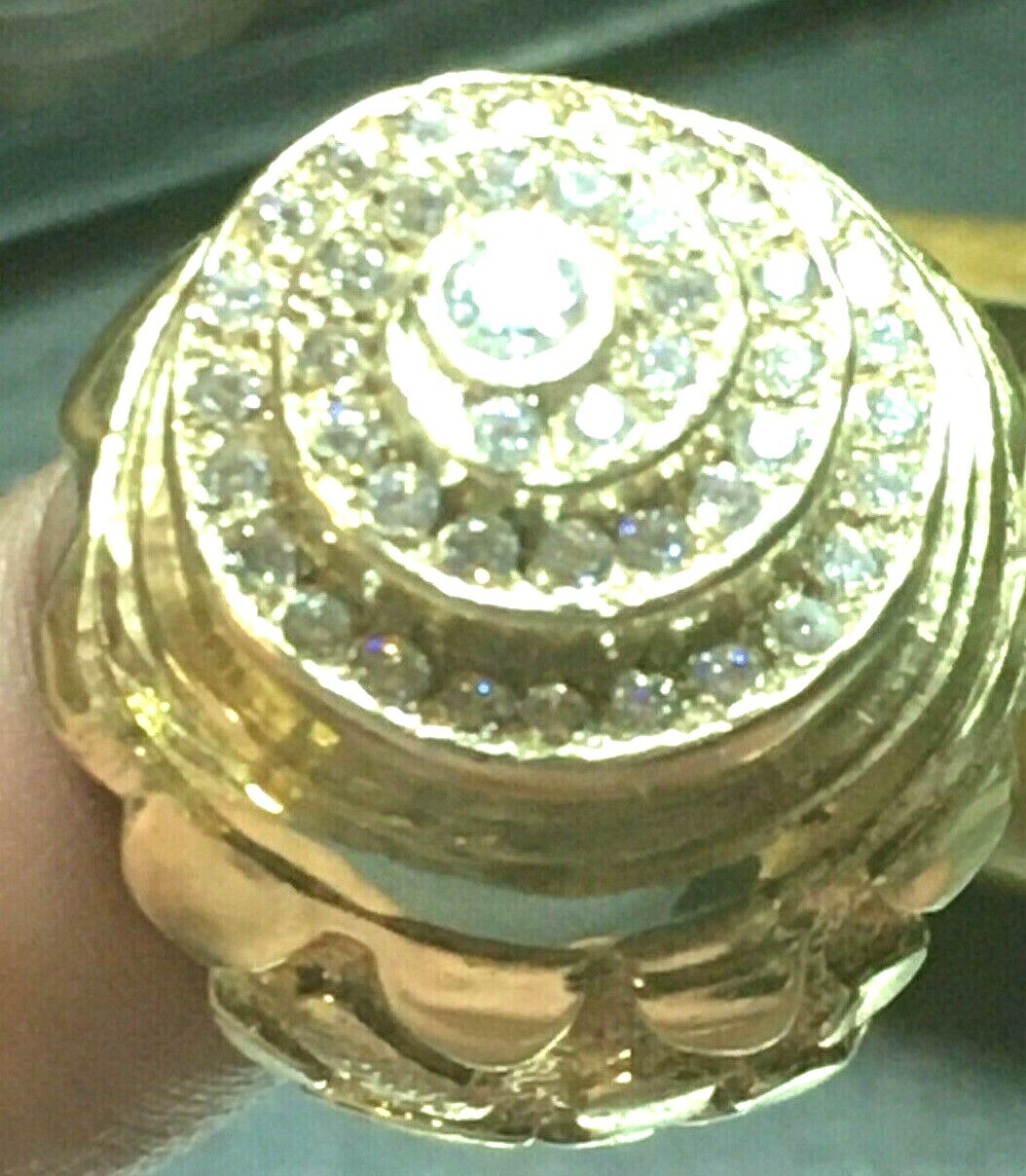 1oK Gold, HUGE HEAVY Hip Hop NUGGET BLING Ring, Kentucky Cluster, Weighs 39.2gms