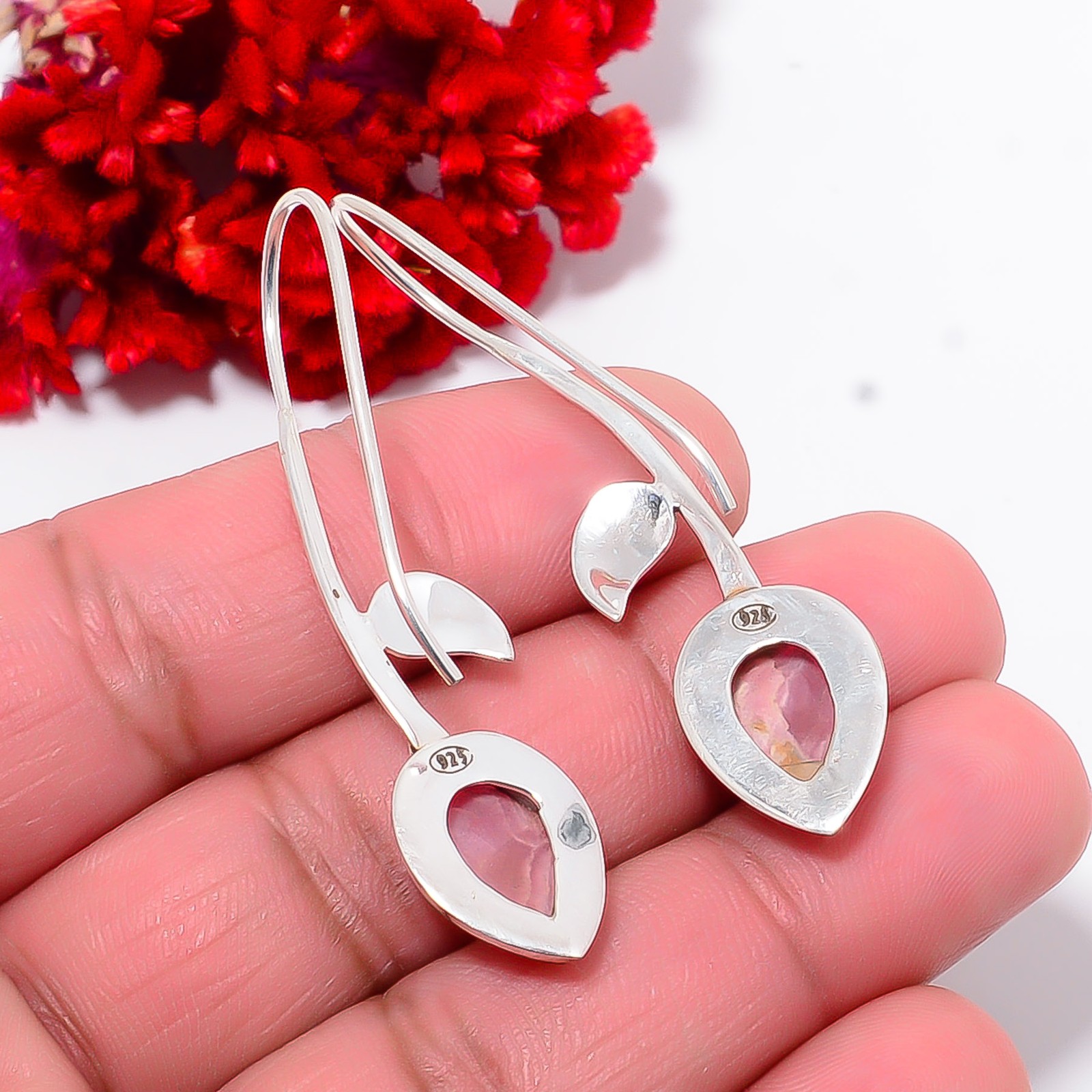Rhodochrosite – Argentina Designer Handmade 925 Sterling Silver Earring 2.07″ E6