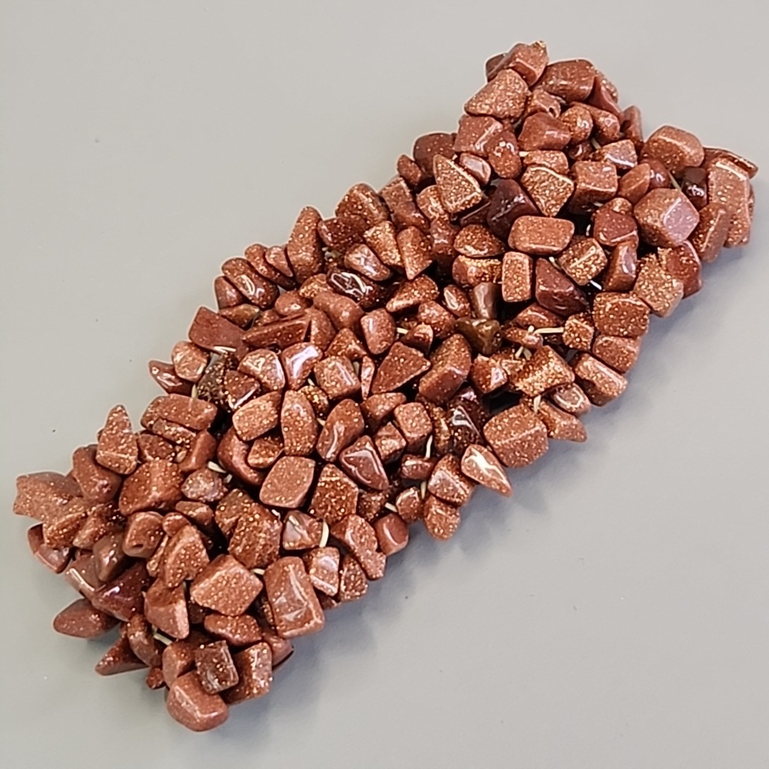 Vintage Goldstone Bracelet Chip Beaded Stretch 3cm Wide
