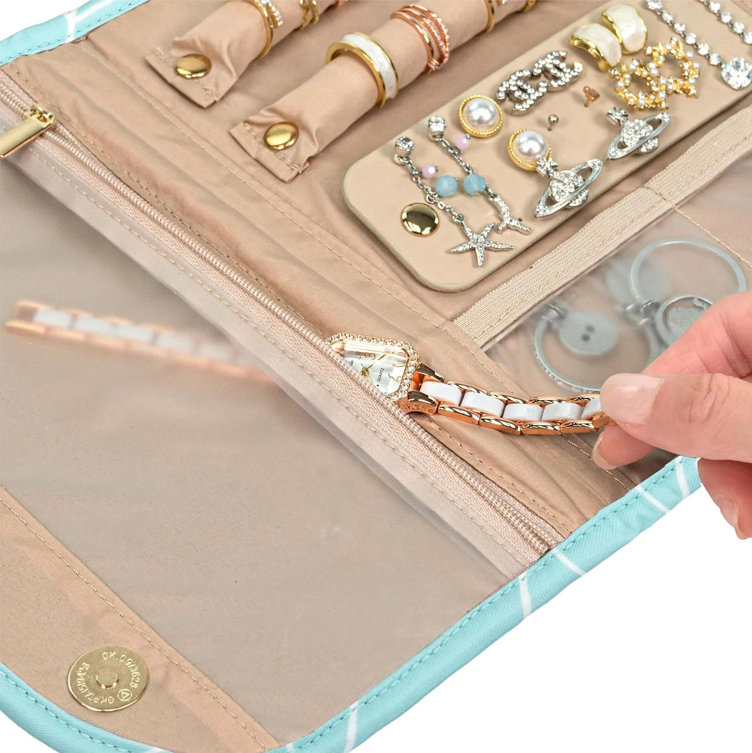 Travel Jewelry Case Organizer, Foldable Jewelry Travel Roll Bag, Small Jewelry T