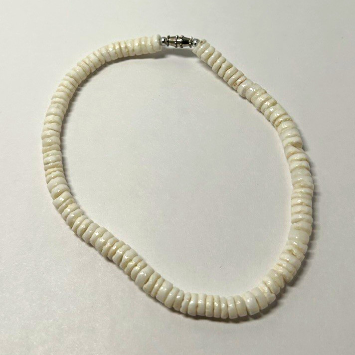 White Natural Shell Heishi Beaded Ball Chain Necklace Beach Barrel Clasp