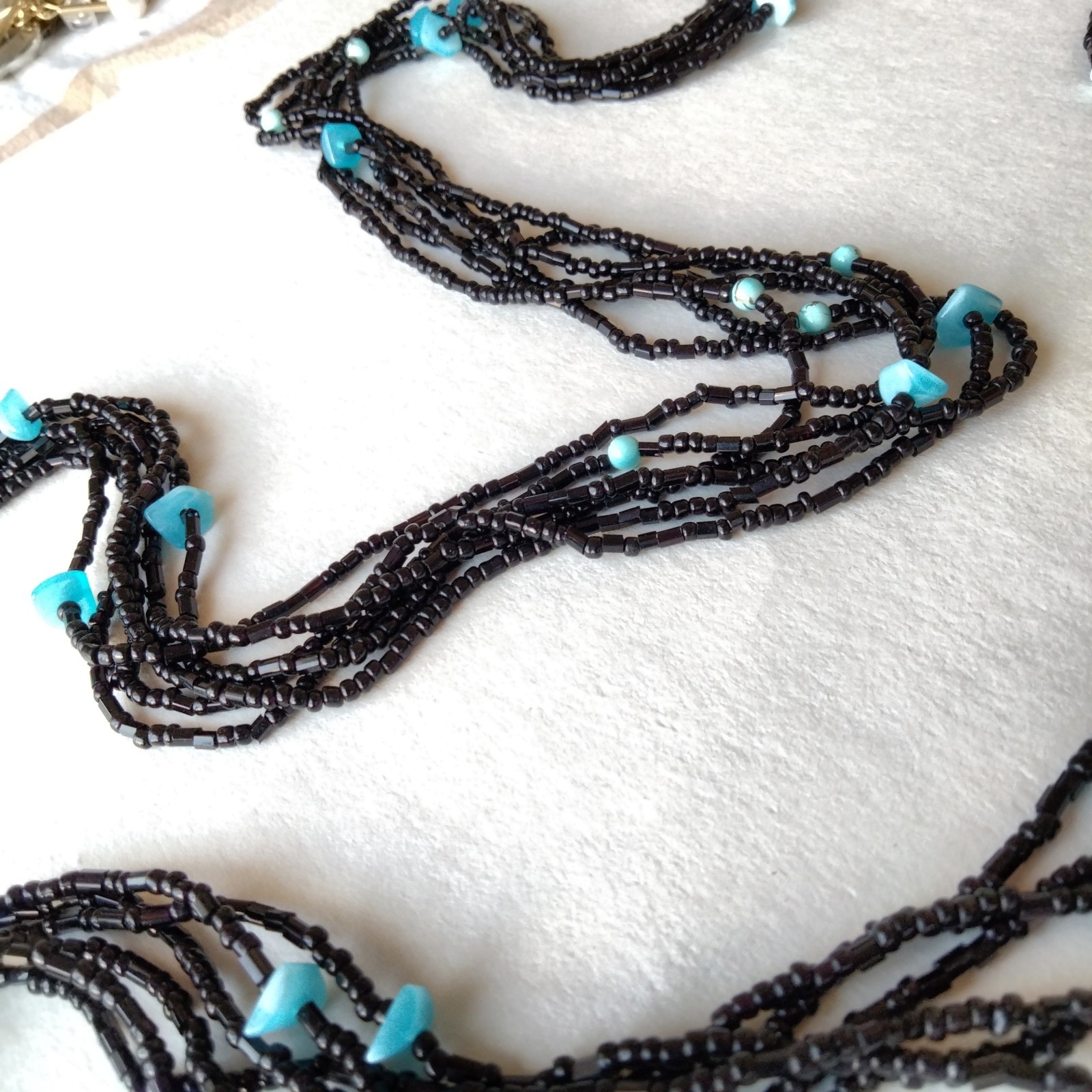 NWT 60 in LONG Black & Blue Open End Boho Statement Necklace Belt