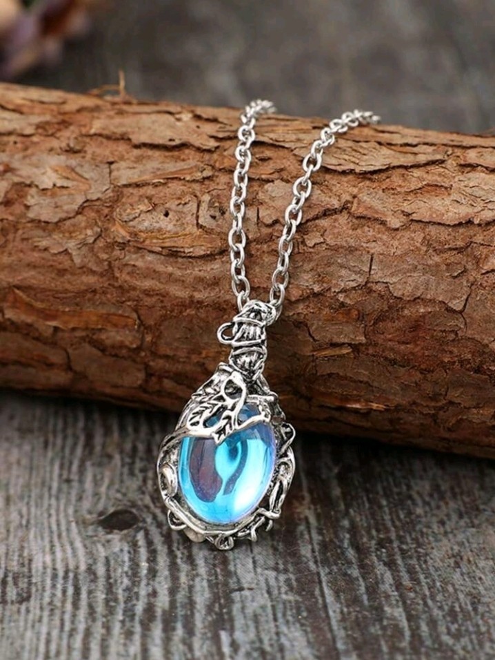Silver-Plated Zinc Necklace Water Drop Pendant With Blue CZ