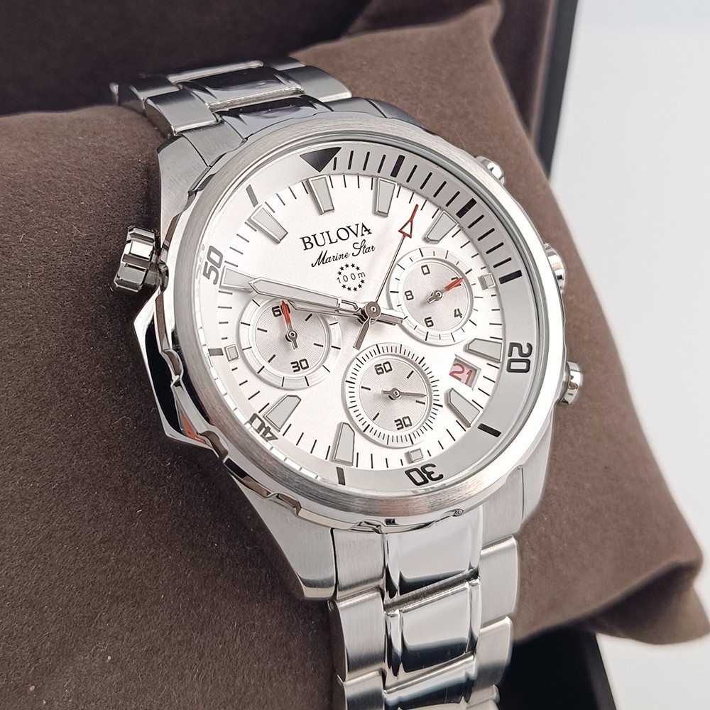 Bulova Marine Star 96B255 White Dial Stainless Chronograph Men’s Quartz Watch