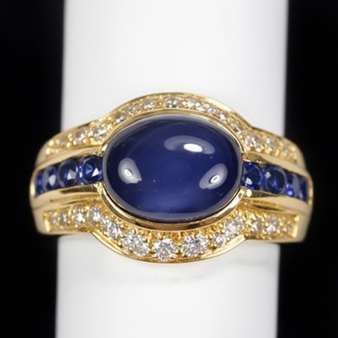 14K PLATED NATURAL STAR SAPPHIRE RING SILVER SIZE 7.5 WEDDING RING FREE RESIZE