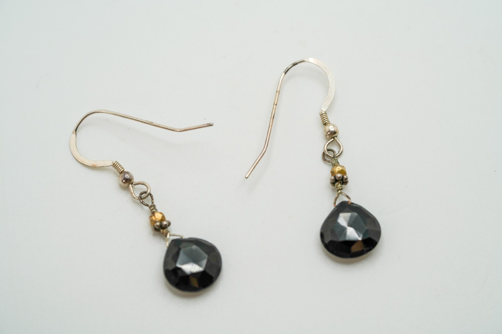 Vintage Sterling Silver Onyx Dangle Earrings 3.6cm JB39