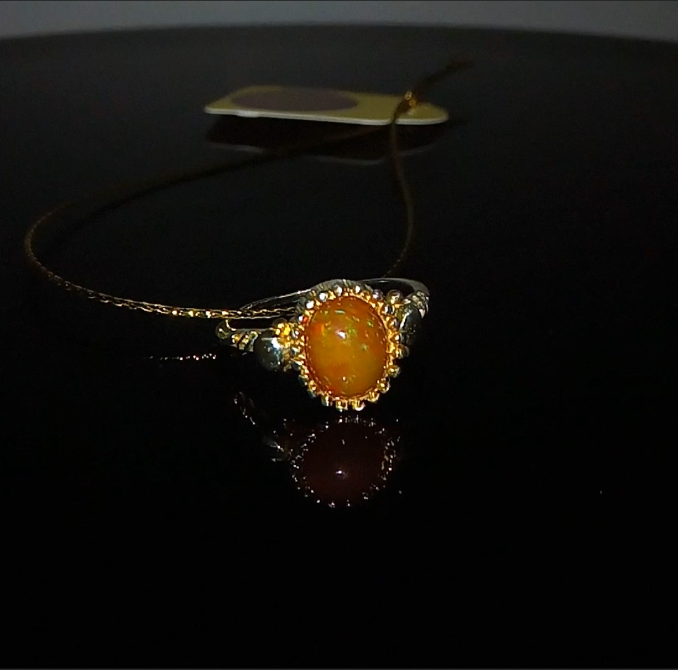 🔥🔥🔥Exclusive TOP FIRE OPAL Ring in Silver and Gold, Size 17.75 – UNIQUE