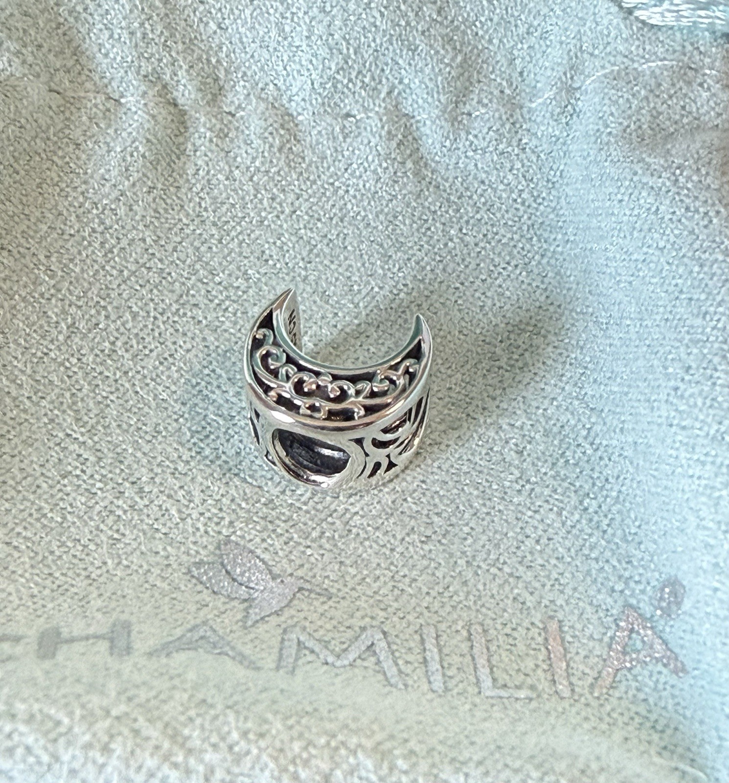 Chamilia Sterling Silver Crescent Moon Charm, Filigree, Auth, NEW