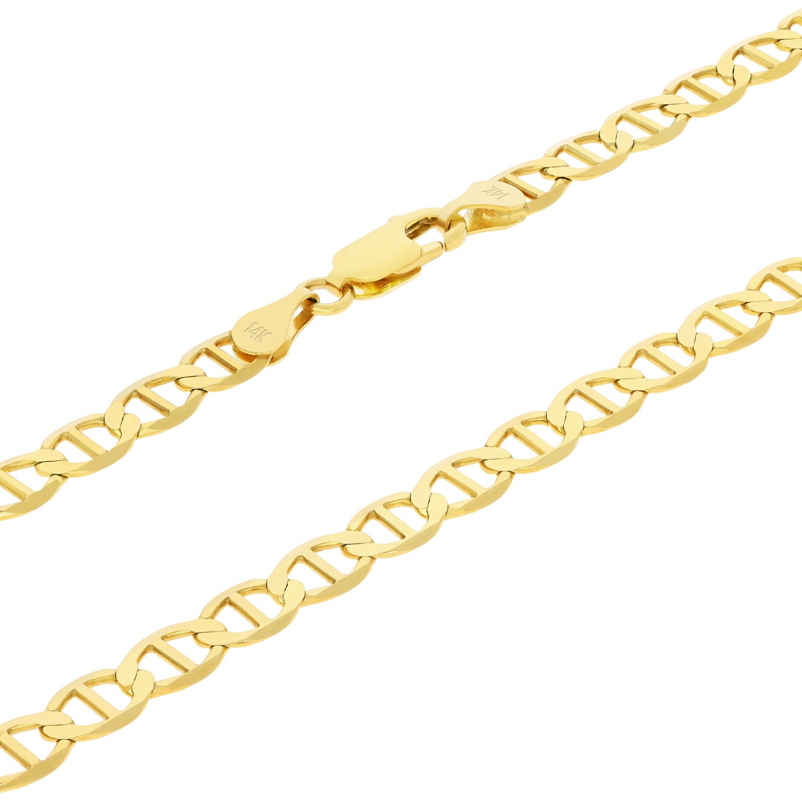 14K Yellow Gold Solid 4mm Mariner Anchor Link Chain Bracelet 7″ 7.5″ 8″ 8.5″ 9″