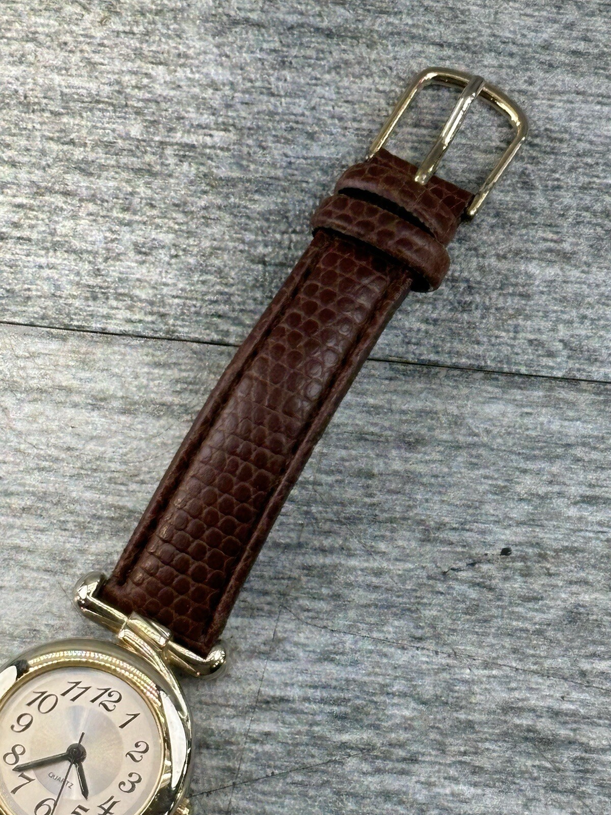 Mitoya Quartz V377 Wristwatch 3930QS Gold Silver Brown Leather Works Japan Fada