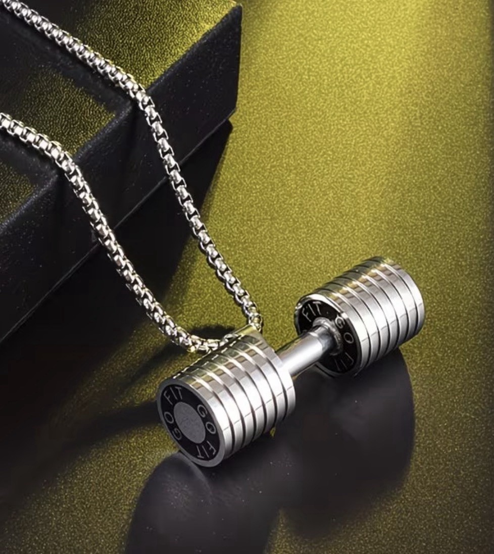 Men’s Stainless Steel Dumbbell Pendant Necklace Box Chain 23.62 in