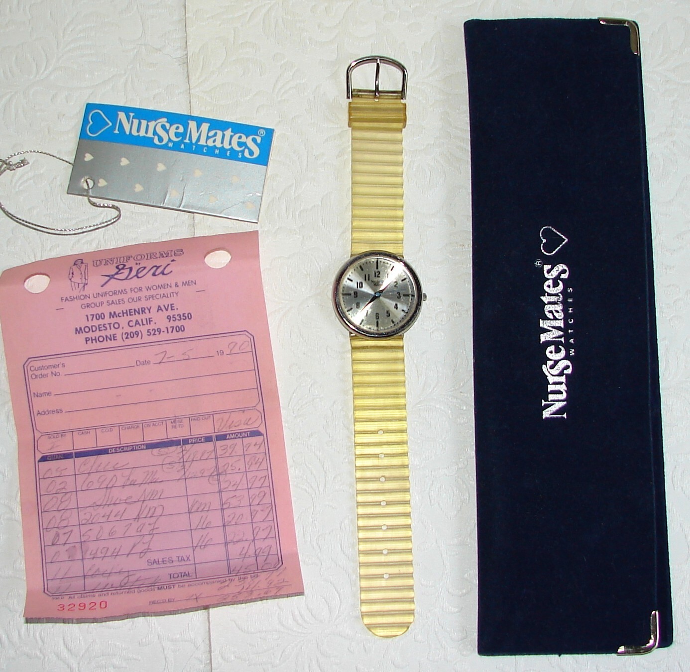 Vtg 1990 Nurse Mates WATCH w/Orig Case & Papers, Rubber Band, Hong Kong B67