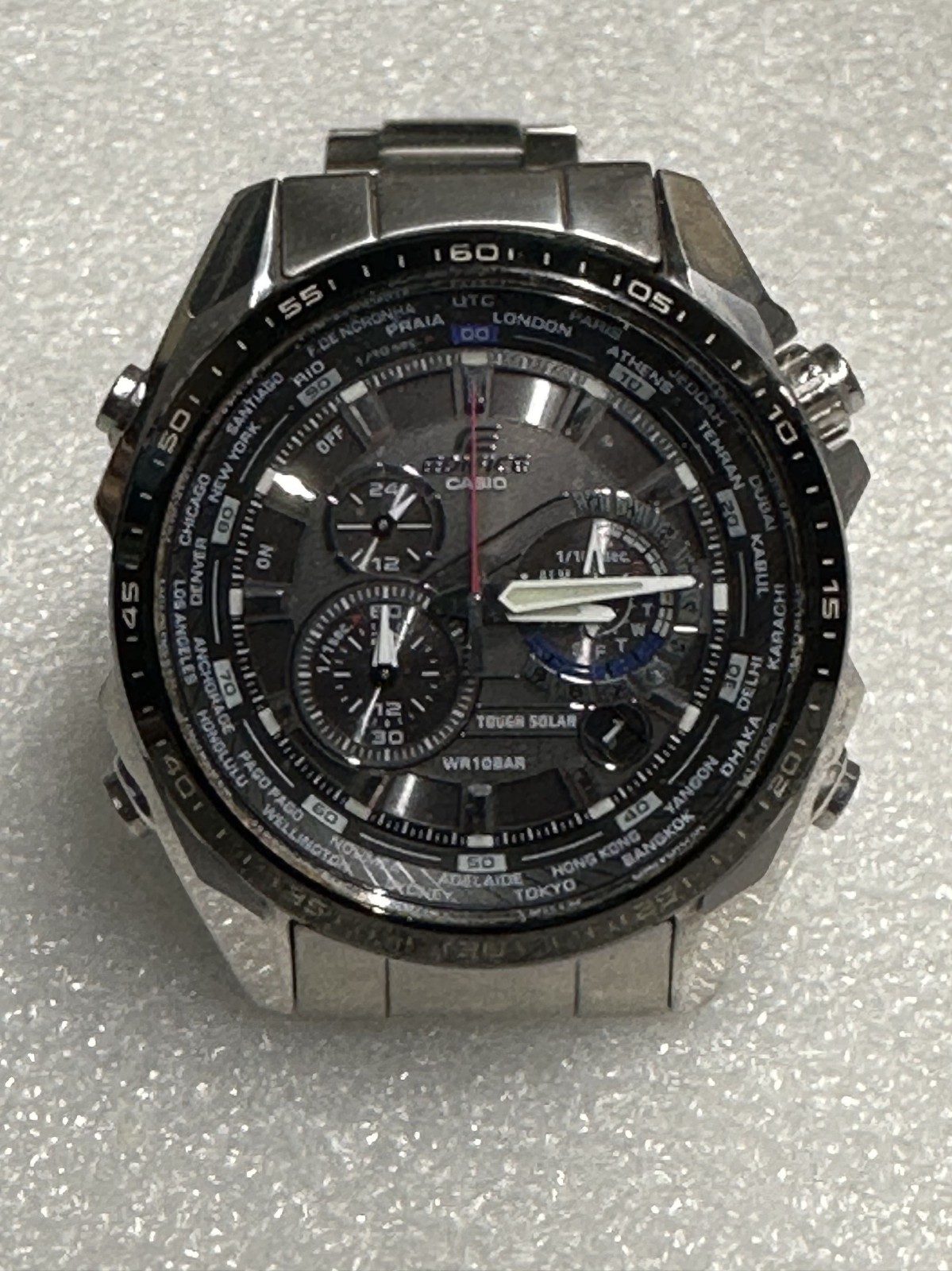 Casio Edifice Tough Solar Mens Watch WR100BAR Stainless Steel 42.1mm World Time