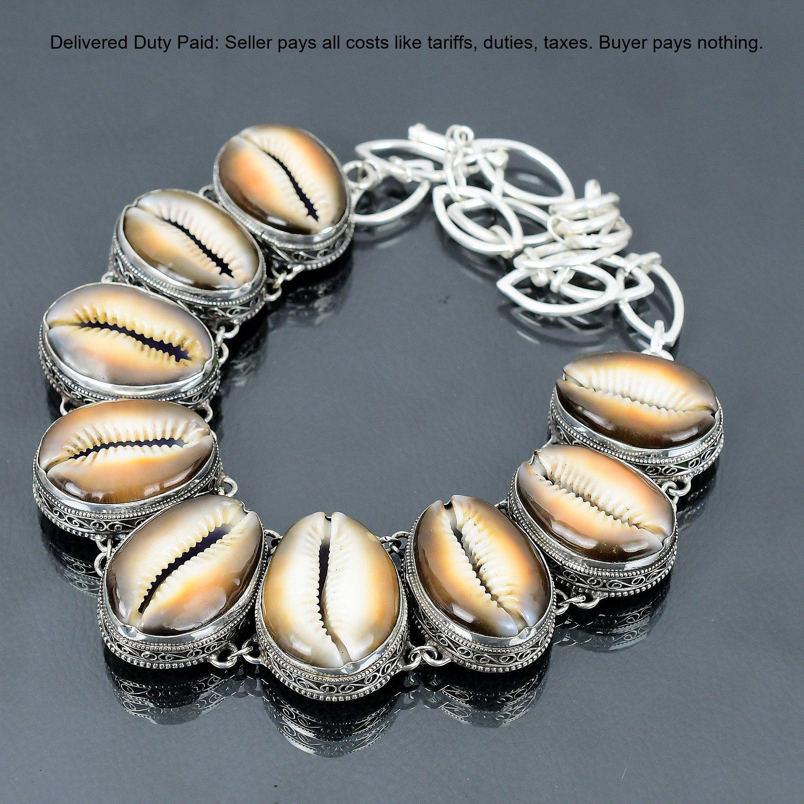 Sterling Silver Cowrie Shell Gemstone Bezel Vintage Wife Chain Wedding Necklace