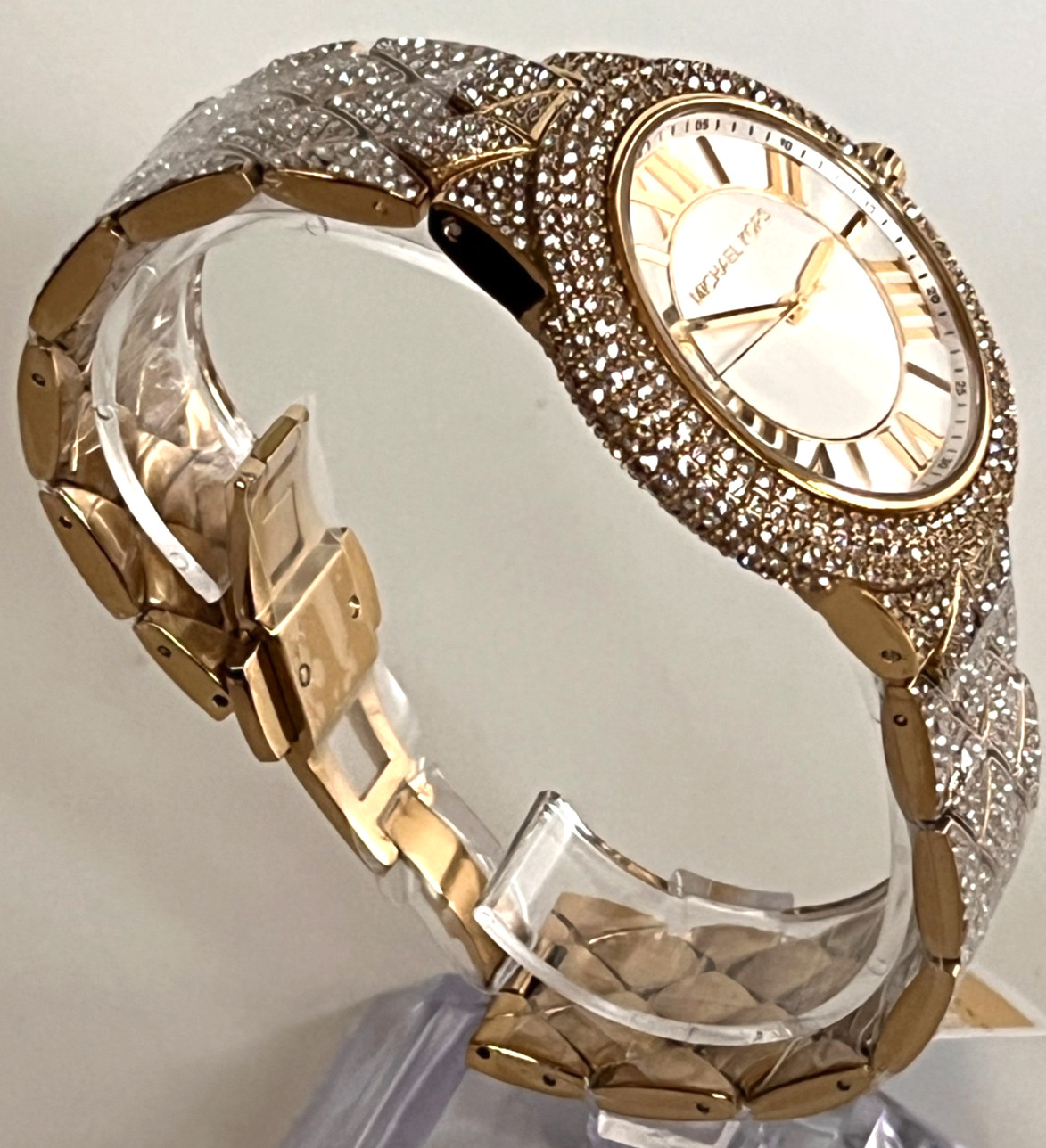 MICHAEL KORS MK4800 CAMILLE Gold-Tone Pave Crystals Unisex Watch BNWT/GBox $450