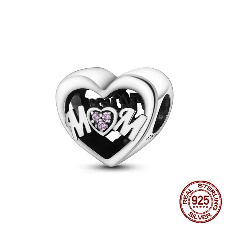925 Sterling Silver Heart Shaped Daughter MOM Charm Beads Fit 4MM Hole Diameter