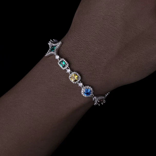 15Ct Multi Cut Lab Created Multicolor Tennis Bracelet 14K White Gold Plated