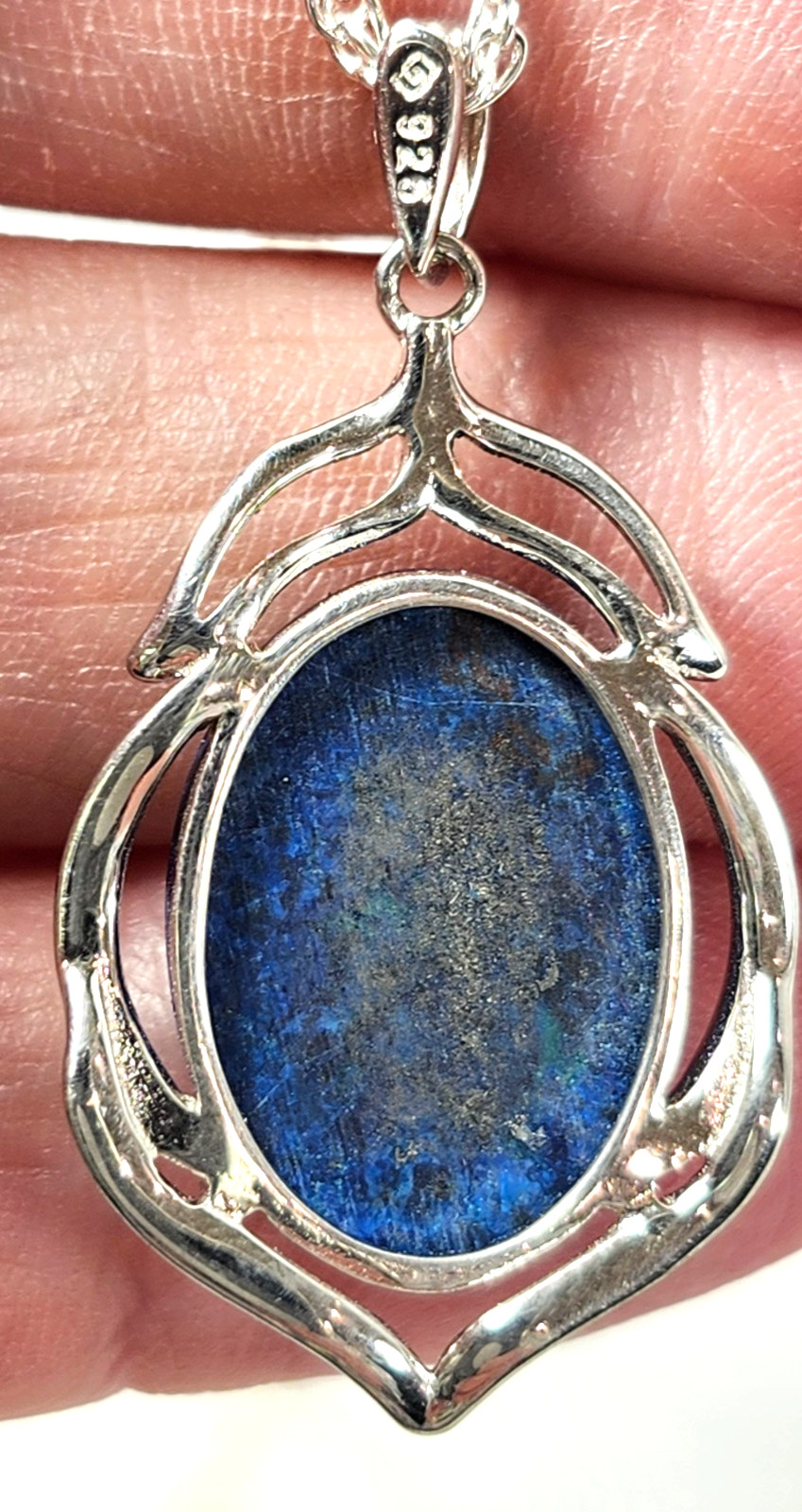 Extremely Rare Dark Blue Shattuckite 13x18mm Oval Sterling Silver Pendant 8010C