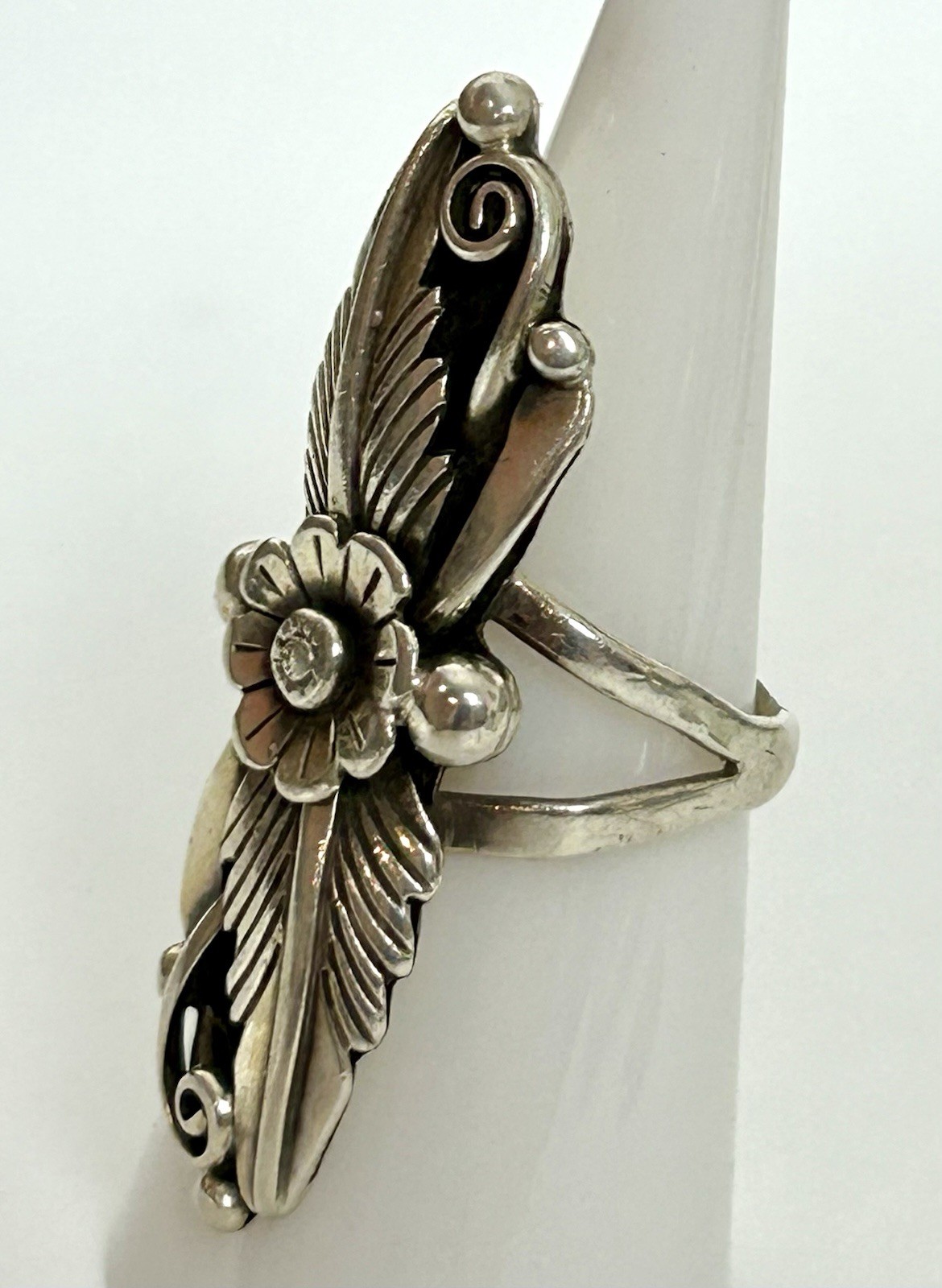 Native American AJ Platero Sterling Silver Flower Statement Ring Size 7