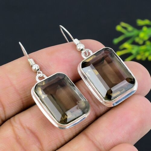 Smoky Quartz Gemstone Dangle Earring 925 Sterling Silver Handmade Jewelry Gift