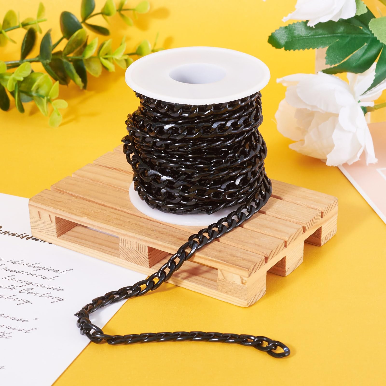 Beadthoven 1 Roll 16.4 Feet Aluminium Curb Chains 12x7x2mm Black Twisted Links C