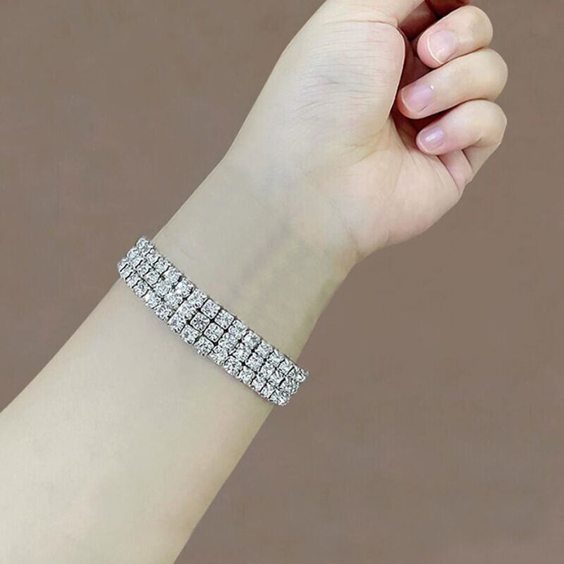 Woman Bling Bling Starry CZ Multiple Layers Bracelet Bangle Wristband Elastic