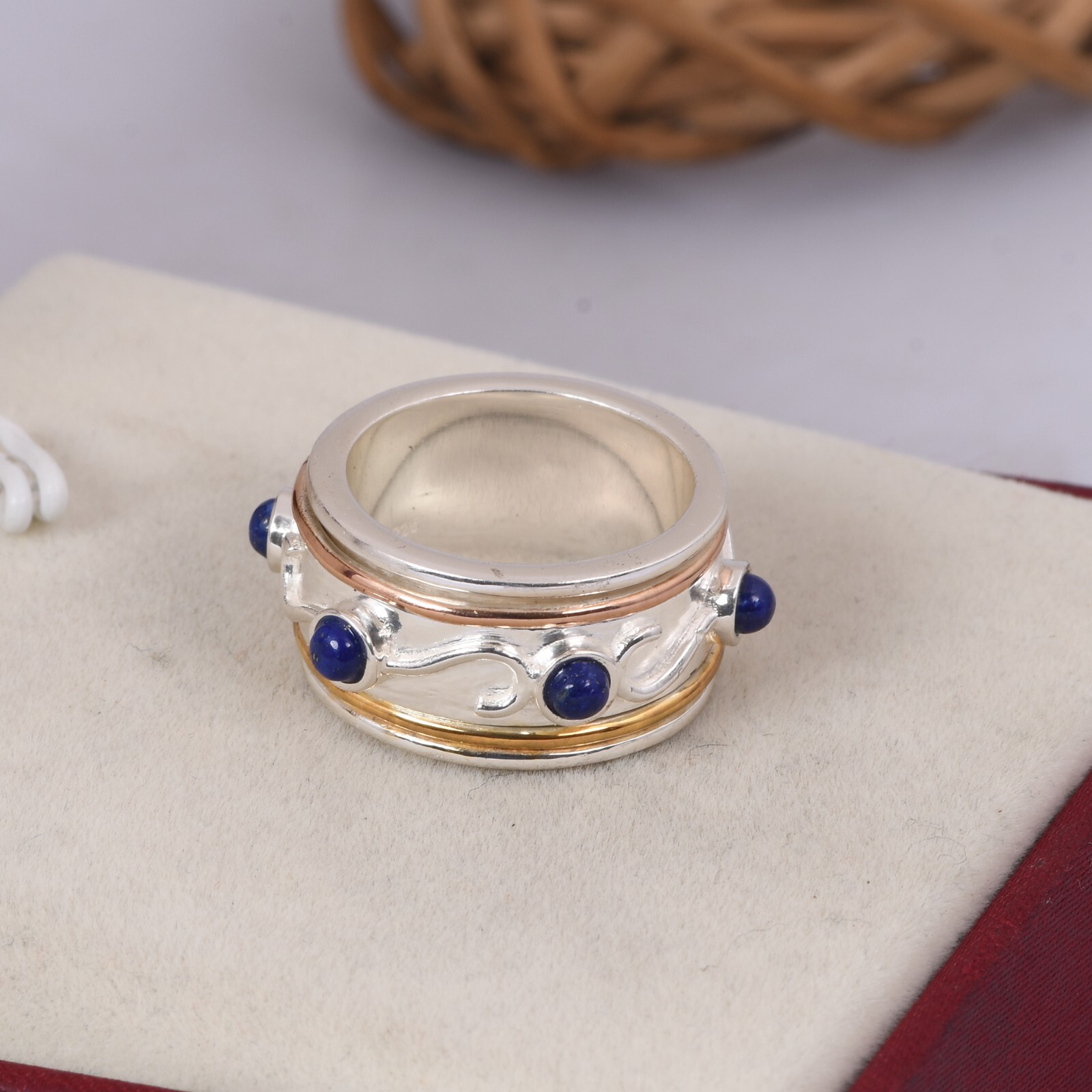 Lapis Spinner Ring 925 Sterling Silver Ring for Women, Meditation Fidget Ring