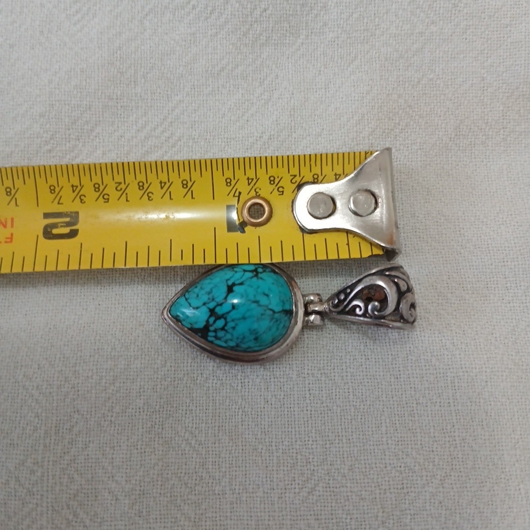 Vintage Turquoise Teardrop Necklace Pendant Stamped “925”