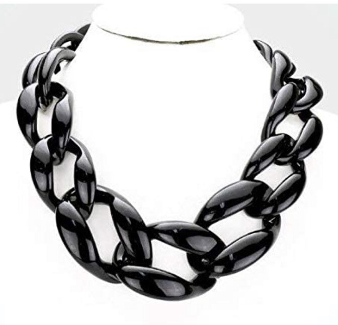 21” Acrylic Black Big Fat Loop Curb Link Chain Chunky Statement Necklace