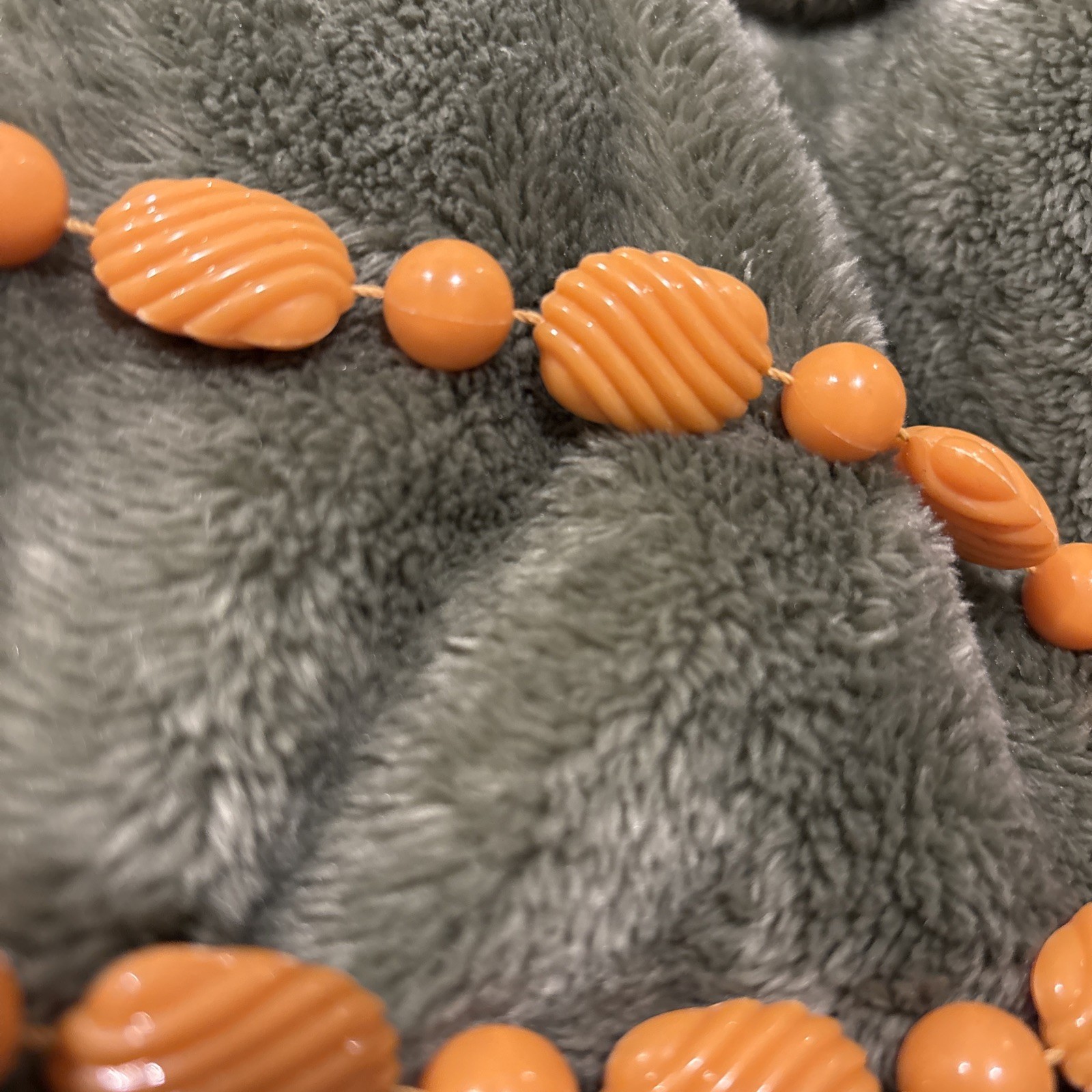 Butterscotch Bead Necklace Early Plastic Molded Wave Texture Single Strand 30″