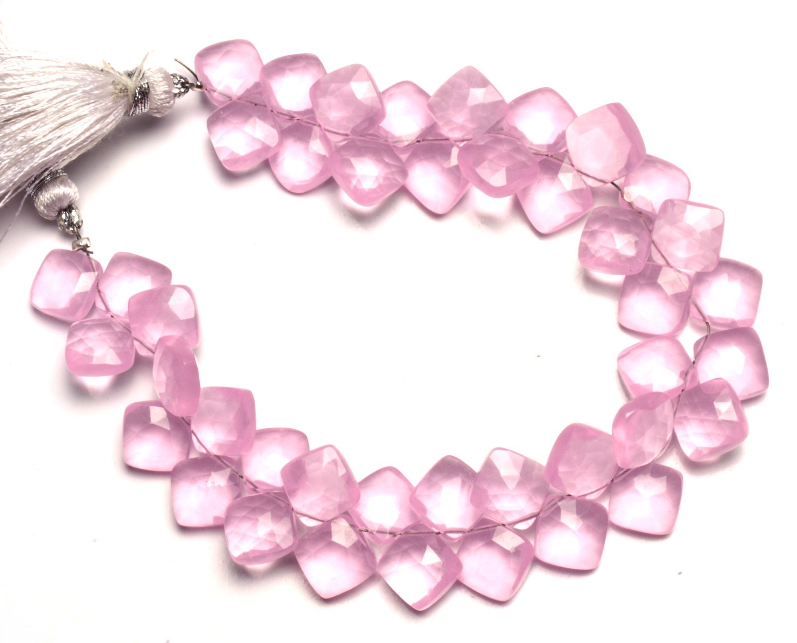 Rose Quartz Gem Color Quartz 8MM Approx. Faceted Cushion Shape Beads 7″ Strand