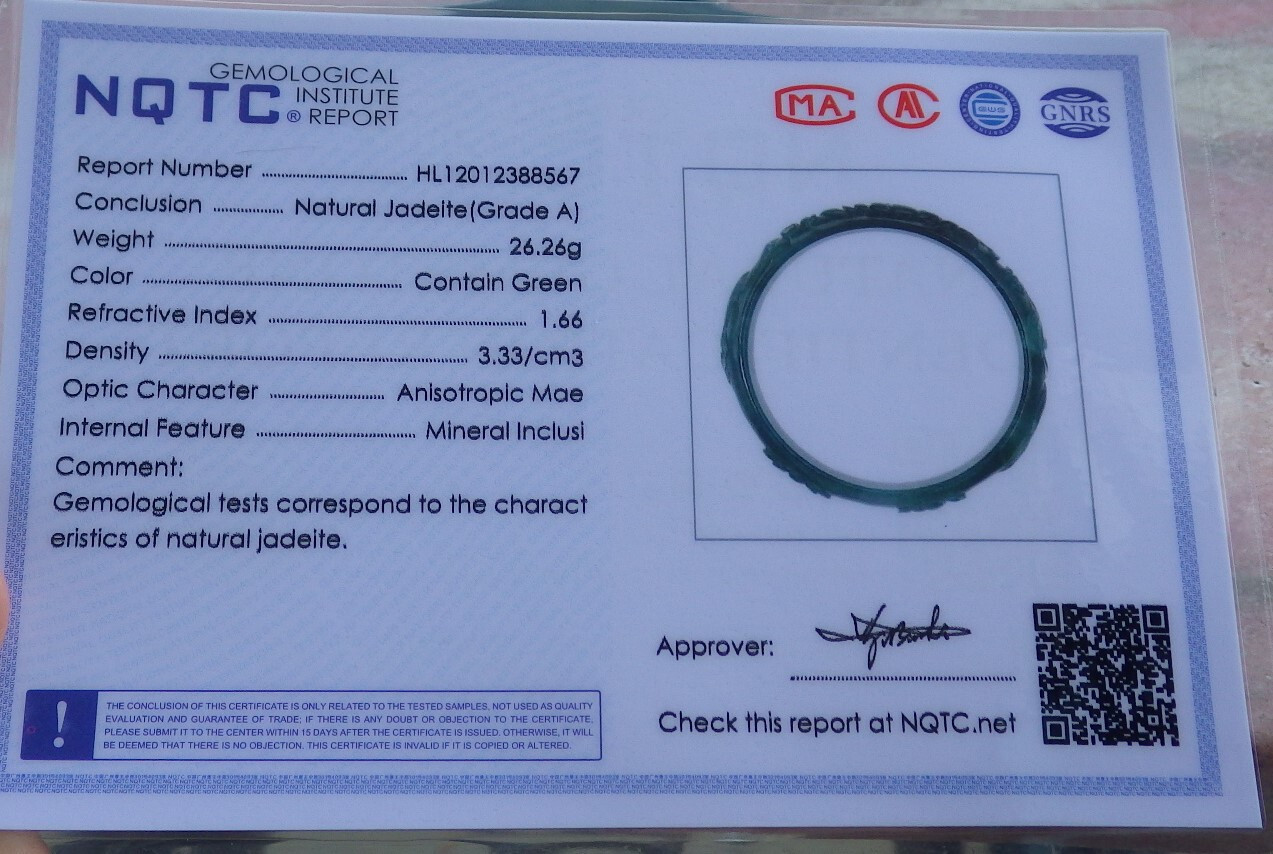 Video Certified Green A JADE Jadeite Flower Bird Bangle Bracelet 61mm 666113