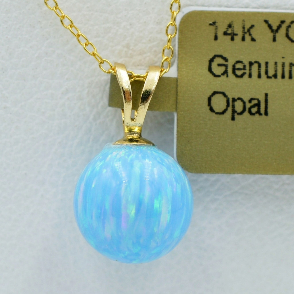 GENUINE 1.65 Cts BLUE OPAL PENDANT 14k YELLOW GOLD -NWT – Free Appraisal Service